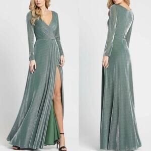 Mac Duggal 49088 Long Sleeve Metallic Dress Size 12 or 14 New w/ Tag MSRP $398